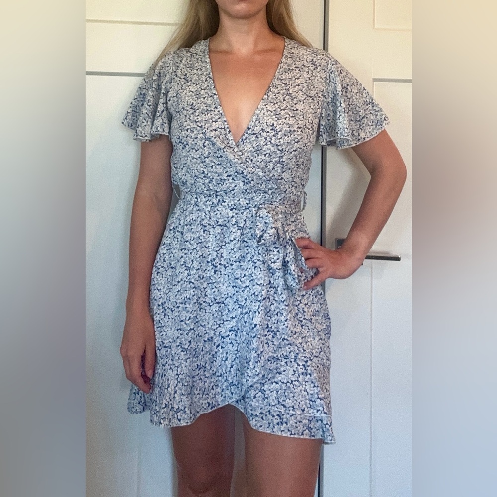 Blue and White Ruffled Tiered Mini Dress
